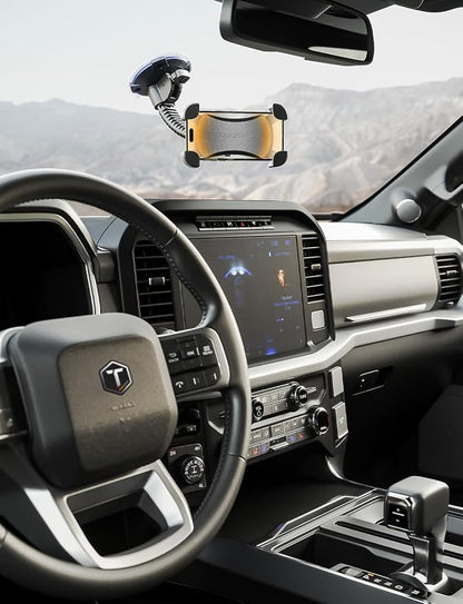 ToughTested Mammoth Truck Windshield Phone Mount, Vibration Absorbing Car Phone holder with One-hand Quick Release, Double-ribbed Gooseneck, Expandable Claw Grip, 360 rotation, Extra Large Suction Cup