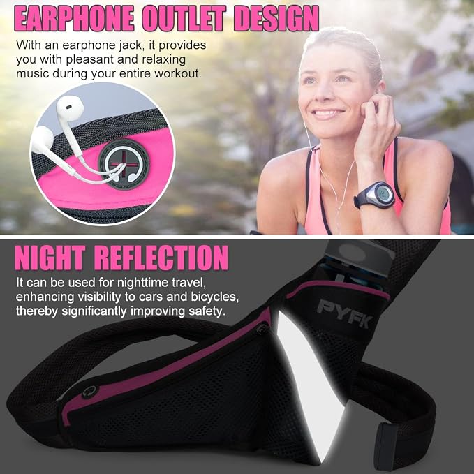 PYFK Running Belt Hydration Waist Pack with Water Bottle Holder for Men Women Waist Pouch Fanny Bag Reflective
