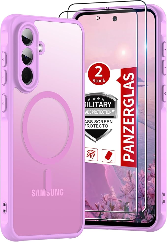 Compatible for Samsung Galaxy A56 5G Phone Case: A56 Case [Mag-Safe Fit] with 2PC Tempered Glass Screen Protector,Matte Translucent Soft-Touch Skin/Full Body Protection for Cell Phone A 56 Cover,Pink