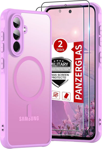 Compatible for Samsung Galaxy A56 5G Phone Case: A56 Case [Mag-Safe Fit] with 2PC Tempered Glass Screen Protector,Matte Translucent Soft-Touch Skin/Full Body Protection for Cell Phone A 56 Cover,Pink