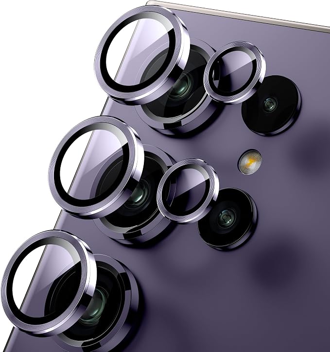 WSKEN for Samsung Galaxy S24 Ultra Camera Lens Protector, Ultra Thin Scratch Resistant 9H Tempered Glass with Aluminum Metal Circle Camera Screen Protector Cover Accessories, Violet