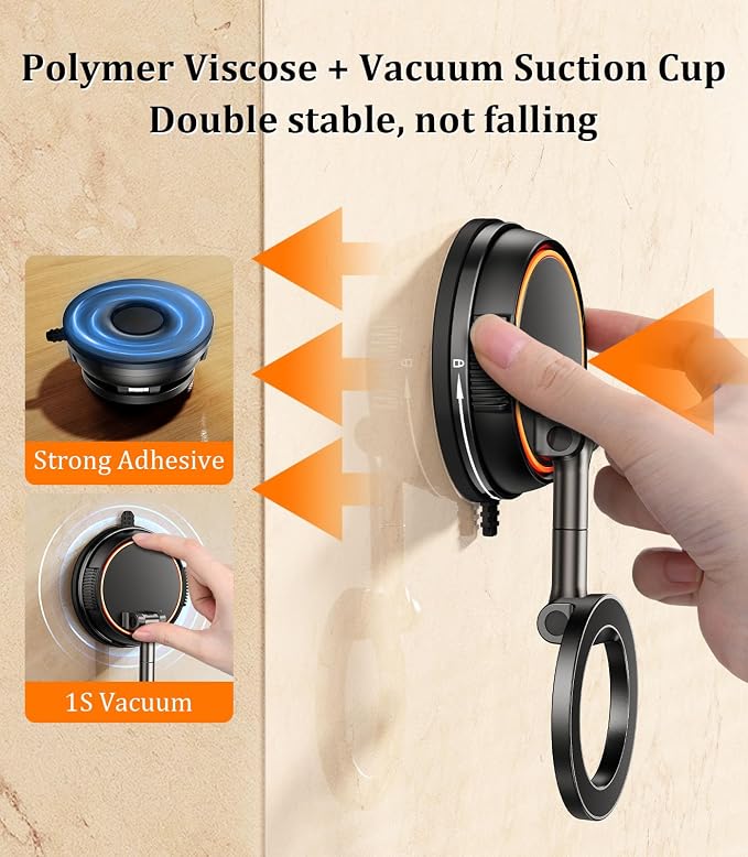 Magnetic Suction Cup Shower Phone Holder, Mirror Phone Mount For Bathroom Stick On Wall Makeup Mirror Compatible With Mag Safe, Bathroom Phone Stand Fit For iPhone 16 15 14 13 12 & Cell Phones