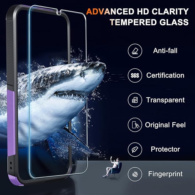 for Samsung Galaxy S25 FE Case with Screen Protector+Camera Lens Cover,Military Grade Heavy Duty Shockproof Phone Cover with Wrist Lanyard Strap for Samsung S25fe,Lavender