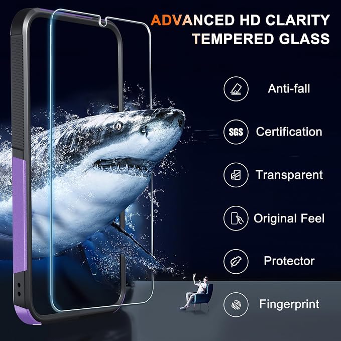 for Samsung Galaxy S26 Case with Screen Protector+Camera Lens Cover,Military Grade Heavy Duty Shockproof Phone Cover with Wrist Lanyard Strap for Samsung S26,Lavender