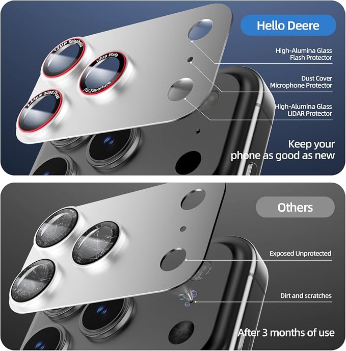 9H High-alumina Tempered Glass Camera Lens Protector for iPhone 17 Pro Max, Military-Grade Shatterproof with Strong Adsorption, Full Coverage Case-Friendly Cover (Silver, iPhone 17 Pro Max - 2 Pack)