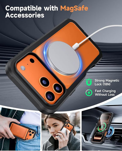 seacosmo for iPhone 17 Pro Case, Full Body Bumper with Built-in 9H Tempered Glass Screen and Camera Lens Protector, Compatible with MagSafe, Shockproof 17 Pro Phone Case, 6.3", Black