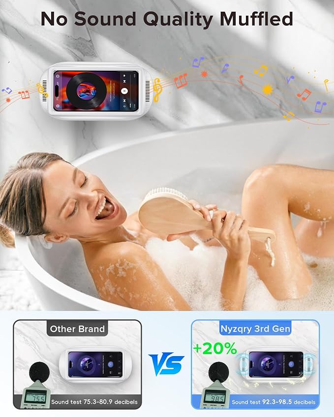 3rd GEN Shower Phone Holder Waterproof & Anti-Fog, HD Touch Screen, Enhanced Sound, Retractable 480° Adjustable Phone Holder for Shower, Kitchen, Easy Install, Perfect for 4-7 inch Phones