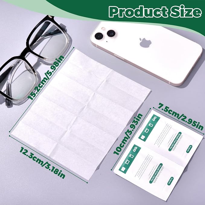 Icepac Lens Wipes for Eyeglasses - 200-Moistened Individual Wrapped Eye Glasses Cleaning Wipes | 5x6 Inches -Cleaner for Glasses, Sunglasses, Phone Screen, Electronics & Camera Lens