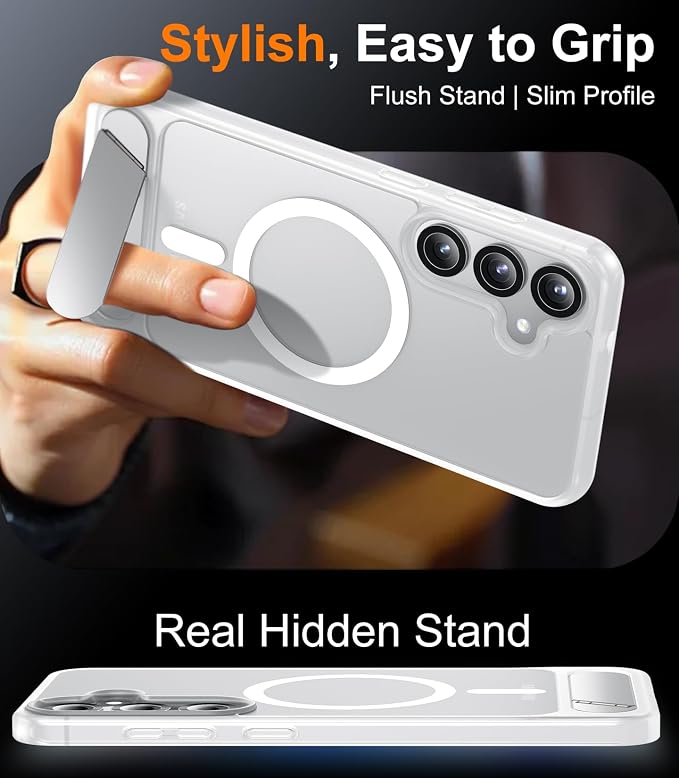 Magnetic for Samsung Galaxy S25 Plus Case, [Innovate Stand][Military Grade Drop Protection][Non Slip][Translucent Matte] Shockproof Phone Case for Galaxy S25 Plus 6.7" 2025 -Clear Matte