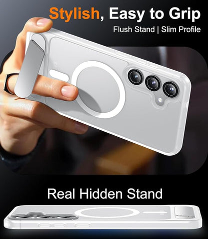 Magnetic for Samsung Galaxy S25 Plus Case, [Innovate Stand][Military Grade Drop Protection][Non Slip][Translucent Matte] Shockproof Phone Case for Galaxy S25 Plus 6.7" 2025 -Clear Matte