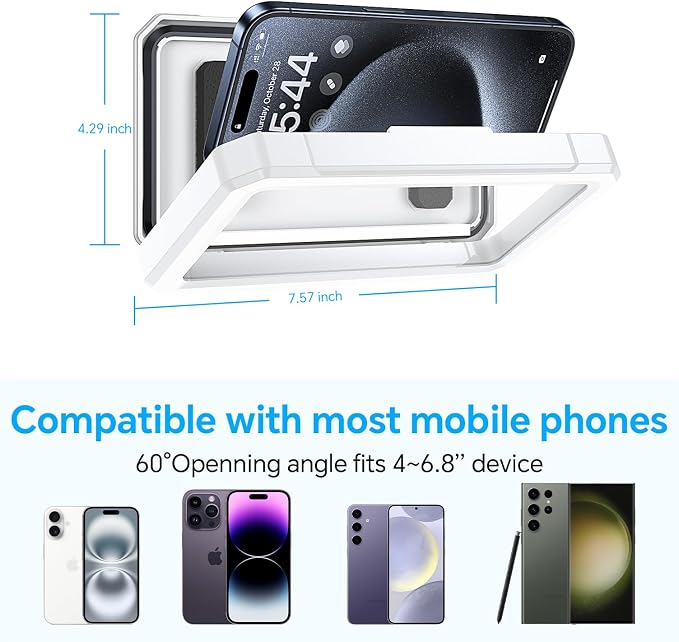 Shower Phone Holder Waterproof【480° Rotatable】 Bathroom Cell Phone Holder, Adjustable Shower Phone Case Holder Mount Stand for Bathroom Wall Phone Mount Stand Waterproof for 4~6.8" Phones-Snow White