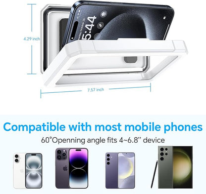 Shower Phone Holder Waterproof【480° Rotatable】 Bathroom Cell Phone Holder, Adjustable Shower Phone Case Holder Mount Stand for Bathroom Wall Phone Mount Stand Waterproof for 4~6.8" Phones-Snow White