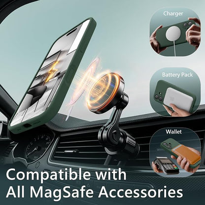 FireNova Magnetic for iPhone 17 Case, Compatible with MagSafe, [Integrated Silicone Camera Control Button] [Camera Protection] Anti-Scratch Microfiber Lining Phone Case, 6.3", Alpine Green