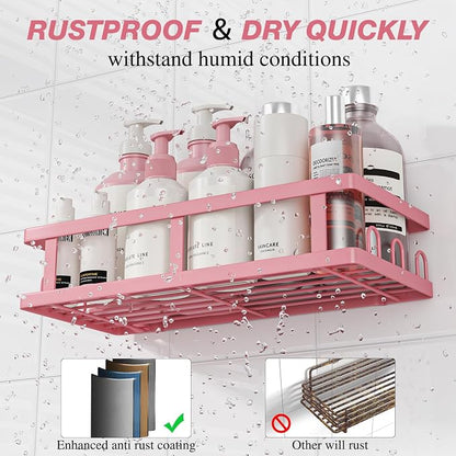 Youvip Shower Caddy Adhesive,No Drill Bathroom Organizer,Large Capacity Rustproof Shelves for Inside Shower,Bathroom Organizers and Storage,Pink