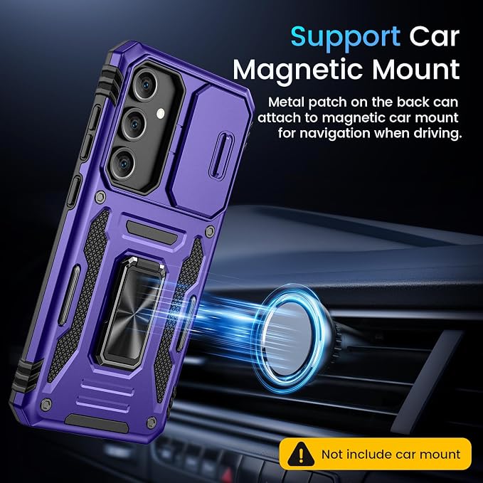 Caka for Samsung Galaxy S25 FE Case [HD Screen Protector] [Full Camera Lens Cover] [360°Rotated Kickstand Ring] [Heavy Duty Protection] Hard Rugged Protective Phone Cover for S25 FE - Purple