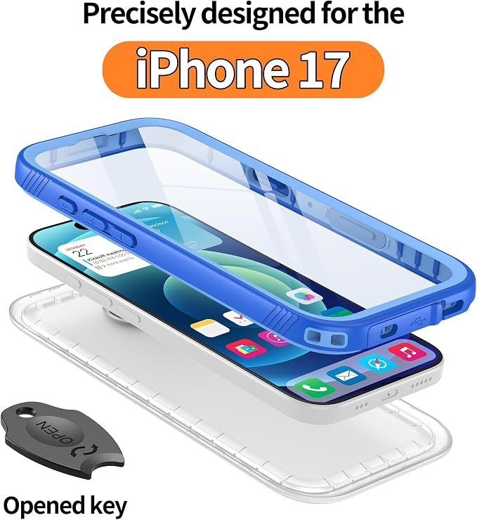 Cozycase TOP Waterproof Case for iPhone 17 - Military Heavy Duty 360 Shockproof Full Body with Screen Camera Protector Double IP68 Water Dust Drop Proof Hard Rugged Tough Bumper Front Back Slim Cover