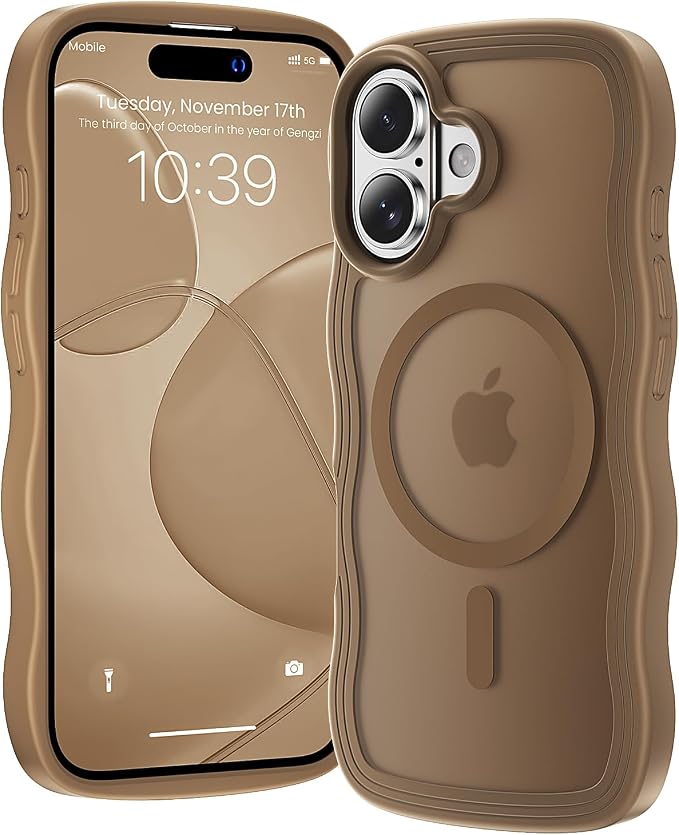 for iPhone 17 Case Cute Brown,Fits MagSafe,Matte Skin Feeling Back,Curly Wave Edge,Slim & Durable & Stylish,Cover Military-Grade Protection