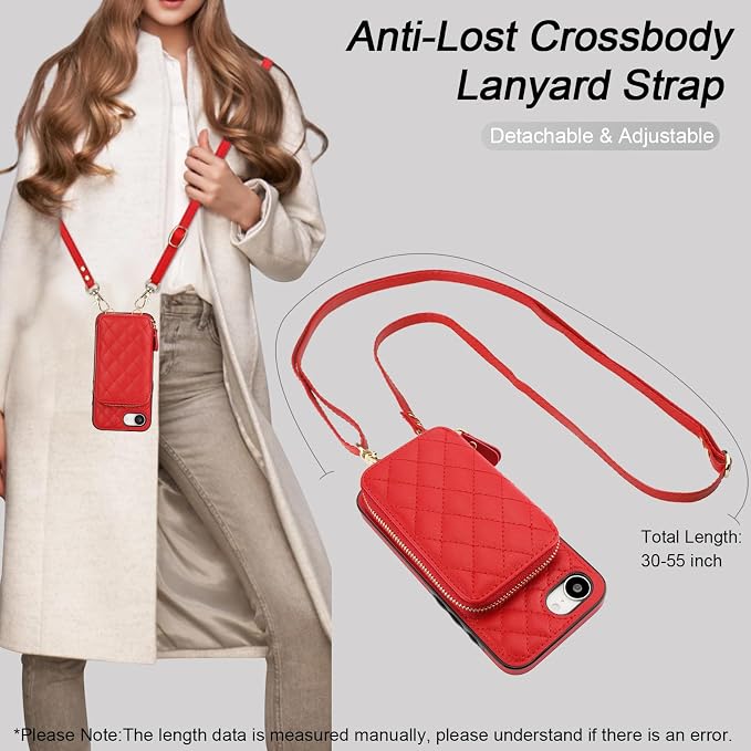 Bocasal Crossbody Wallet Case for iPhone 17e/16e, RFID Blocking PU Leather Zipper Handbag Purse Flip Cover, Kickstand Folio Case with Card Slots Holder Wrist Strap Lanyard 6.1 Inch 5G (Red)