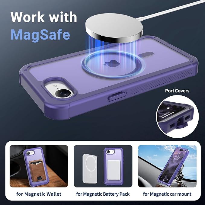 jaroco Magnetic for iPhone 17e Case& iPhone 16e Case, [Compatible with MagSafe][Military Grade Drop Protection][Heavy Duty Protection][Non-Slip][Shockproof] 2-Layer Bumper Phone Case 6.1''-Dark Purple