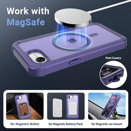 jaroco Magnetic for iPhone 17e Case& iPhone 16e Case, [Compatible with MagSafe][Military Grade Drop Protection][Heavy Duty Protection][Non-Slip][Shockproof] 2-Layer Bumper Phone Case 6.1''-Dark Purple