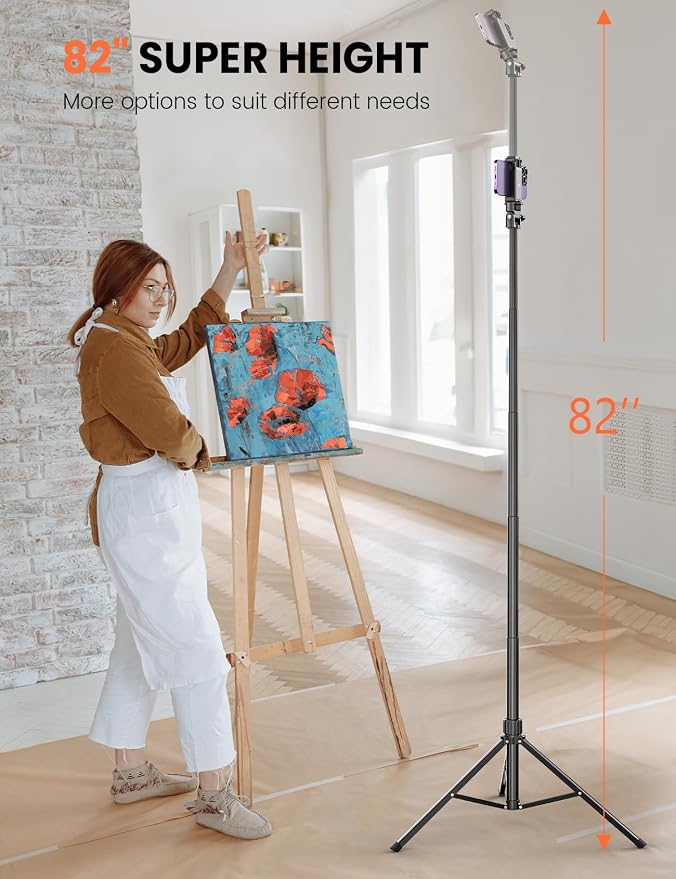 Pnitri 71'' Phone Tripod Stand, Extendable Reinforced Aluminum Phone Stand with Wireless Remote, Stable Cellphone Tripod (210cm-Black)