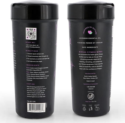 Wipex Yoga Mat Cleaner & Fitness Wipes - Natural Lavender & Vinegar Gym Equipment Cleaner - 75 Gym Wipes to Clean Yoga Mats, Spinning & Peloton Bikes, Weight Machines & Surfaces