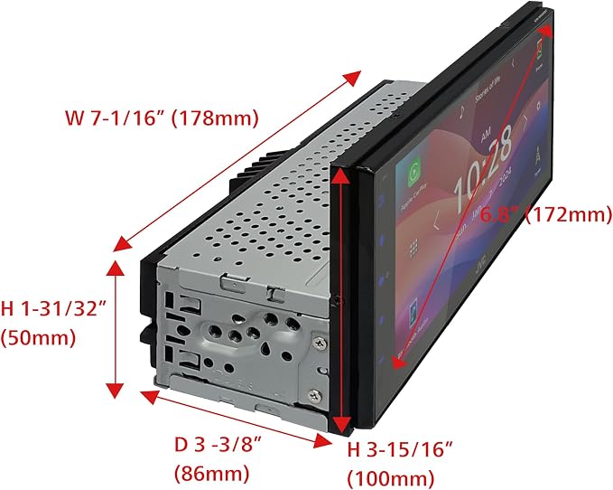 JVC KW-M590BT Single Din/Double Din Car Stereo (50W x 4-Ch), L-Shaped Chassis Fits Most Cars, Large 6.8" Hi-Res Touchscreen, AM/FM, Apple CarPlay, Android Auto, Rear Camera Input, USB 2.1 Fast Charge