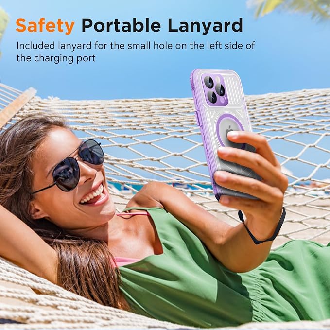 WIFORT for iPhone 15 Pro Max Waterproof Case, [IP68 Underwater Dustproof][Built-in Screen][15FT Military Shockproof], 360 Full Body Sealed Protection Cover Magnetic Frosted Phone Case, 6.7" Purple