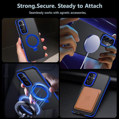 for Samsung Galaxy S24 FE Case, Magnetic Adjustable Ring Stand [Fit for Magsafe], [Military-Grade Shockproof Protection] Phone Case with Kickstand&Ring Holder (Blue)