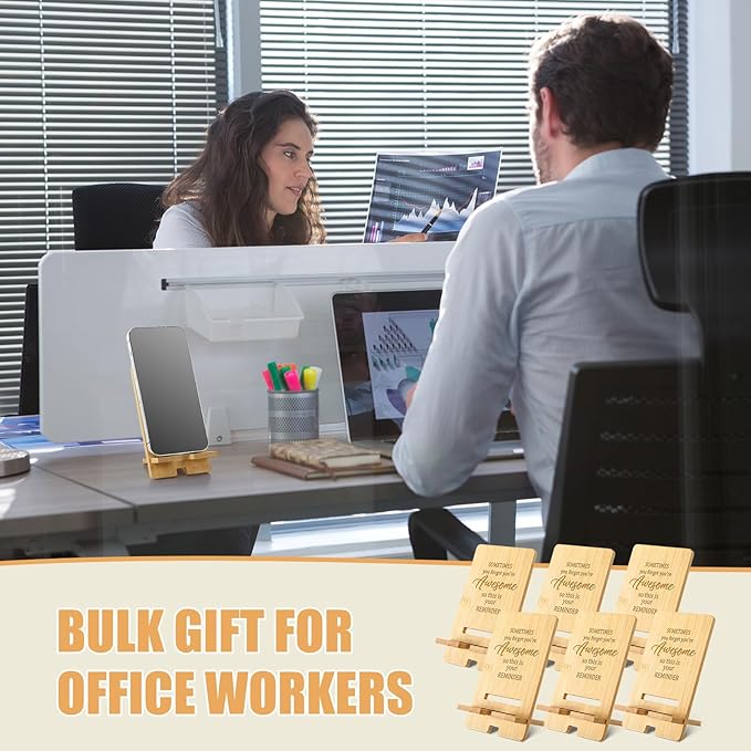 Ripeng 60 Pcs Employee Appreciation Gifts Bulk Bamboo Phone Stand for Desk Office Worker Thank You Gift for Administrative Team Coworkers Staff Graduation Nurse Teacher Week (Awesome Reminder)