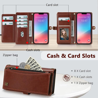 Wallet Case for iPhone 13 Pro Max with Card Holder/Crossbody Wallet/Strap| RFID Blocking | Magnetic | Kickstand | Detachable | PU Leather Phone Case for iPhone 13 Pro Max,6.7 in,Brown