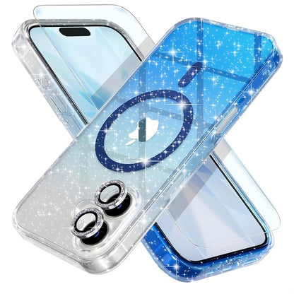 Choiche Magnetic for iPhone 17 Case Compatible with MagSafe, Women Cute Glitter Sparkly Phone Case with Diamond Camera Lens Protectors, Military-Grade Drop Protection 6.3" (Clear/Blue)