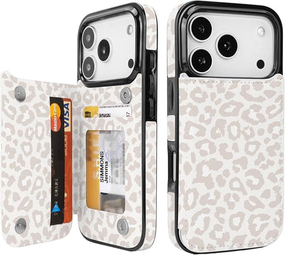 uCOLOR for iPhone 17 Pro Wallet Case with Card Holder PU Leather RFID Blocking Design iPhone 17 Pro flip case for Women Men Magnetic Clasp Kickstand Design 6.3 inch (Beige Leopard)
