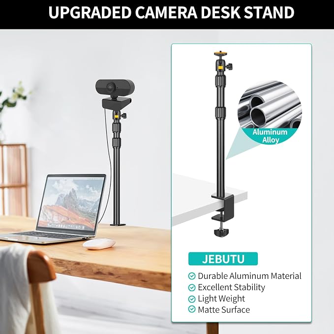 Camera Desk Mount Table Stand with Ball Head, Adjustable Light Stand with 1/4" Screw & C Clamp for DSLR Camera, Ring Light, Live Streaming, Photo Video Shooting