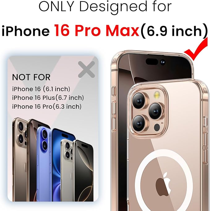 3 in 1 for iPhone 16 Pro Max Case Clear with MagSafe, Not Yellowing, Screen Protector*1 Camera Lens Protector*1, Military-Grade Protection for iPhone 16 Pro Max Phone Case 6.9 inch Clear