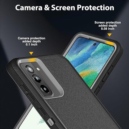 for Samsung Galaxy S21 FE Case with 2Pcs Screen Protector and 1Pcs Camera Lens Protector, Military Grade Heavy Duty Shockproof/Drop Proof/Dust Proof Case (Black/Grey)