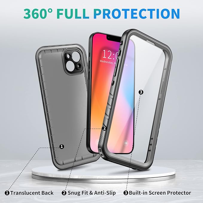 SPORTLINK for iPhone 14 Plus Waterproof Shockproof Case - Full Body Heavy Duty Underwater Dustproof Rugged 360 Protective Military Grade 6.7 Inch with Camera/Screen Protector (Black)