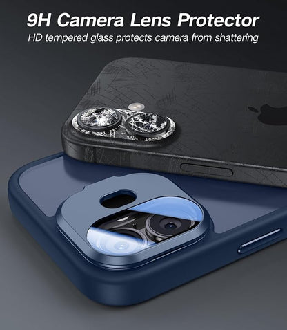 [Upgraded] for iPhone 16 Case with Camera Cover Stand [Fit for MagSafe][9H Camera Lens Protector] Mil-Grade Protection Translucent Matte Silicone Magnetic iPhone 16 Phone Case, Blue