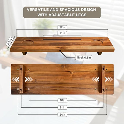 Bathtub Tray for Standard Tubs – 29" Adjustable Teak Wood Bath Caddy | Anti-Tip, Non-Toxic, Waterproof, Sustainable Bath Tray Organizer for Relaxing Spa & Home Use