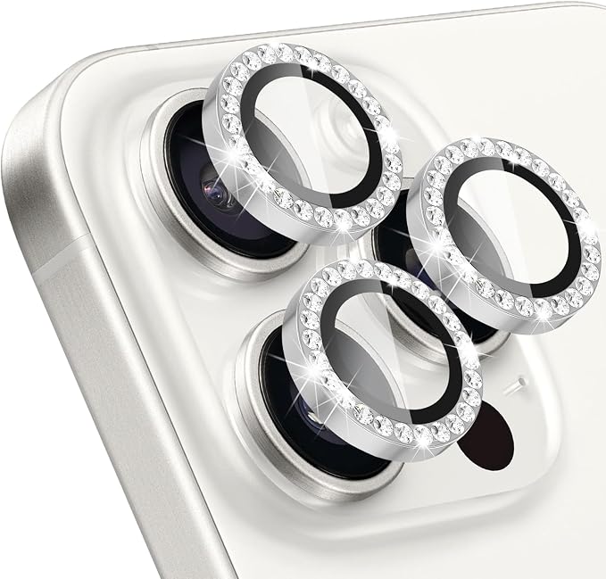 ShinKin Camera Lens Protector for iPhone 16 Pro/iPhone 16 Pro Max, Glitter Camera Cover, 9H Tempered Glass Individual Metal Ring Camera Protector for iPhone 16 Pro/16 Pro Max (Diamond - Silver)