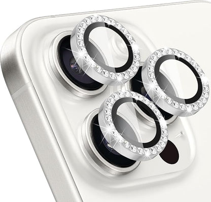 ShinKin Camera Lens Protector for iPhone 16 Pro/iPhone 16 Pro Max, Glitter Camera Cover, 9H Tempered Glass Individual Metal Ring Camera Protector for iPhone 16 Pro/16 Pro Max (Diamond - Silver)