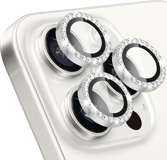 ShinKin Camera Lens Protector for iPhone 16 Pro/iPhone 16 Pro Max, Glitter Camera Cover, 9H Tempered Glass Individual Metal Ring Camera Protector for iPhone 16 Pro/16 Pro Max (Diamond - Silver)