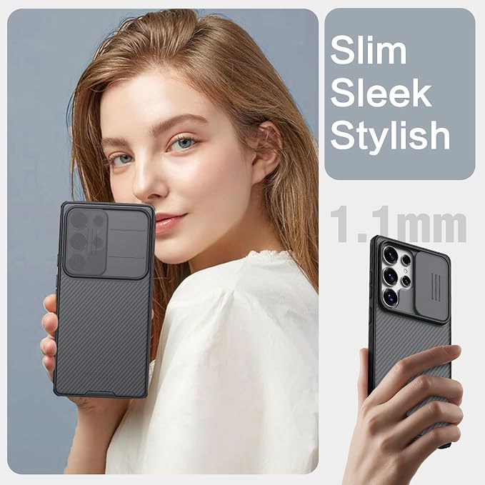 Nillkin for Samsung Galaxy S25 Ultra Case with Camera Cover, [Lens Protection] Mil-Grade Shockproof Protective Bumper Hard Cover Slim Phone Case for Galaxy S25 Ultra Cases 6.9'' Clear Black