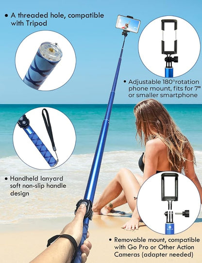 118'' 9.8ft Long Selfie Stick for iPhone, Android, Extended Super Long Pole, Selfie Stick Tripod with Remote, for Selfies/Video Recording, Includes Phone Tripod, Bluetooth Wireless Remote (20 to 118")