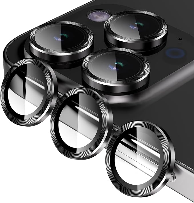 Jeluse Camera Lens Protector for iPhone 17 Pro Max/17 Pro/16 Pro Max/16 Pro/15 Pro Max/15 Pro/14 Pro Max/14 Pro, 9H Tempered Glass Screen Protector Cover Alignment Kit Metal Individual Ring