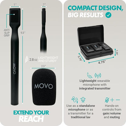Movo WMX-2-C-DUO Dual USB-C Wireless Lavalier Microphone for iPhone 15/Android/USB C Devices with WMX-HM Handheld Adapter - Lapel Mic with Handle Mount for Content Creators, Interviews, Reporting