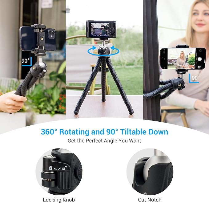 JJC 2 in 1 Flexible Mini Tripod Bendable Octopus Stand and Selfie Stick for Canon EOS M50 M6 R7 R10 G7X Sony ZV-1F ZV-1 RX100 A6100 A6400 Fujifilm X-T5 X-T4 X-T30 & More Camera [Phone Clamp Included]