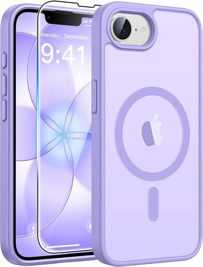 FNTCASE for iPhone 17e Case: iPhone 16e Phone Case [Compatible with Magsafe] Translucent Matte Cases with [Screen Protector] Military Grade Shockproof Protective Phone Cover - Light Purple