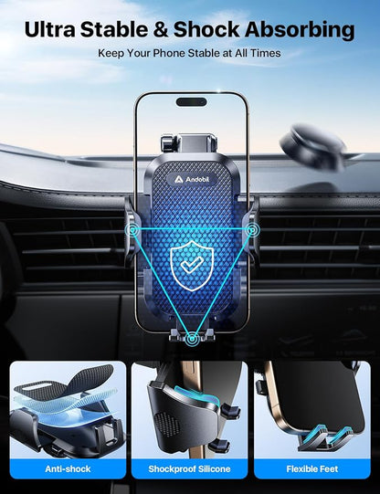 andobil 2026 Military-Grade Car Phone Holder [Upgraded Strongest Suction & Clip] Phone Holders for Your Car, Dashboard Windshield Vent Car Phone Mount for iPhone 17 Pro Max 16 15 14 13 12 Android