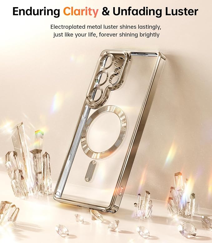 Meifigno Case for Samsung Galaxy S25 Ultra 6.9 inch, [Compatible with MagSafe] [2X HD Screen Protectors] [Glitter Card & Wrist Strap] Full Lens Protection Case for Galaxy S25 Ultra, Desert Titanium